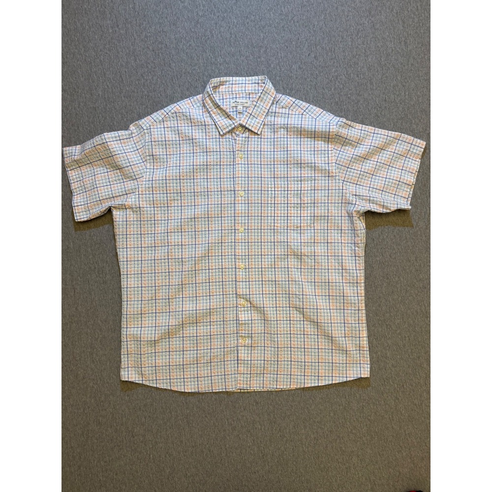 Peter Millar Summer Comfort Mens XL Blue Orange Plaid SS Button Down MS22EW10SS